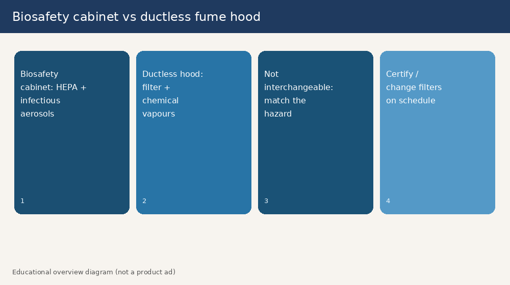 Side-by-side comparison of biosafety cabinet and ductless fume hood roles for Malaysian laboratories